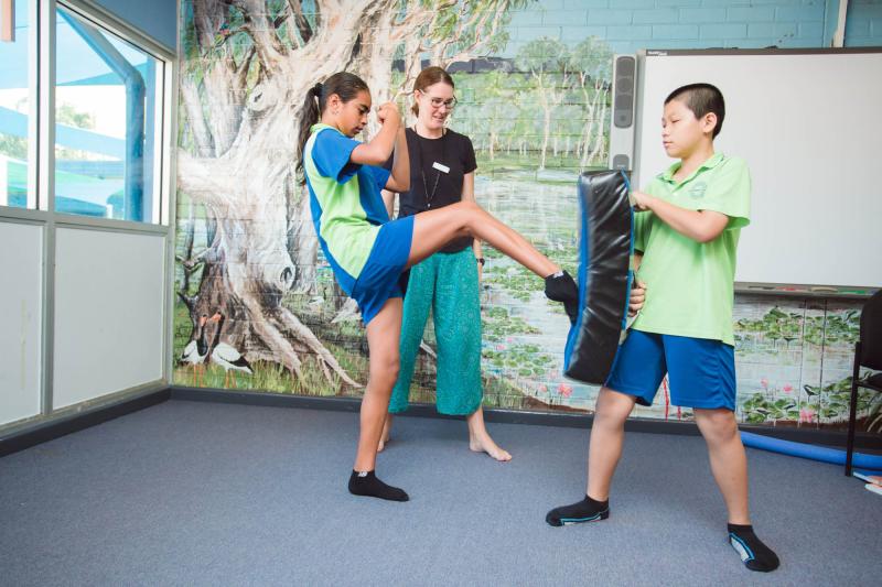 Students learning martial arts